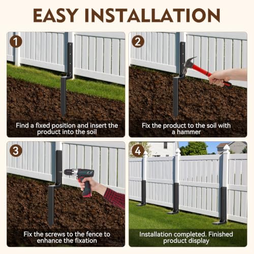 8-Pack Fence Post Saver Kit, 1/8-Inch 11-Gauge Galvanized Steel Ground Anchors, No-Dig Repair Spike for 4x4 & 6x6 Wood Posts, Heavy-Duty H-Shape Stake with Double-Layer Rust Shield