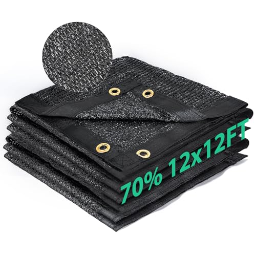 Kesfitt 70% Shade Cloth 12x12 ft, Breathable HDPE Mesh Sun Shade Tarp for Garden & Greenhouse, UV Resistant Outdoor Shade Fabric with Copper Grommets for Plants, Patio, Yard - size: 12ftx12ft, style: 70% Shading Rate