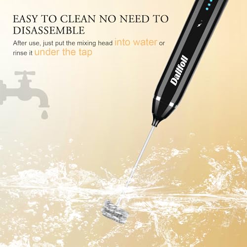 Milk Frother Handheld,Dallfoll USB Rechargeable Electric Foam Wand Maker for Coffee, 3 Speeds Mini Milk Foamer Drink Mixer with 2 Whisks for Bulletproof Coffee Frappe Latte Cappuccino Hot Chocolate