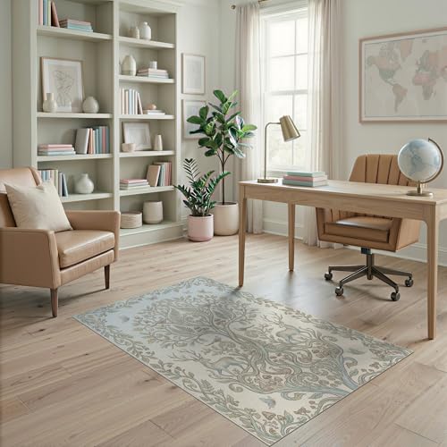 4'x6' Washable Bohemian Deer Accent Rug, Cream Non-Shedding Small Carpet Pet Friendly & Non-Slip for Playroom, Bedroom, Reading Nook | Ref:1969514 - color: Beige/Pattern 22, size: 4' x 6' (Rectangular)