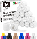 AZEN 16 Pack Self Adhesive Bandage Wrap Pink, 2" X 5 Yards Elastic Cohesive Bandage Wrap, Athletic Tape, Vet Wrap, Ankle Tape, Tattoo Grip Tape Wrap (White) - color: White, size: 2IN - 16Pack