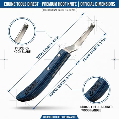 Left-Hand Curved Blade Farrier Hoof Knife, J2 420 Magnetic Stainless Steel Blade, Ergonomic Blue Handle, Horse Hoof Trimming Tool for Sole & Frog Paring - style: Left-Handed