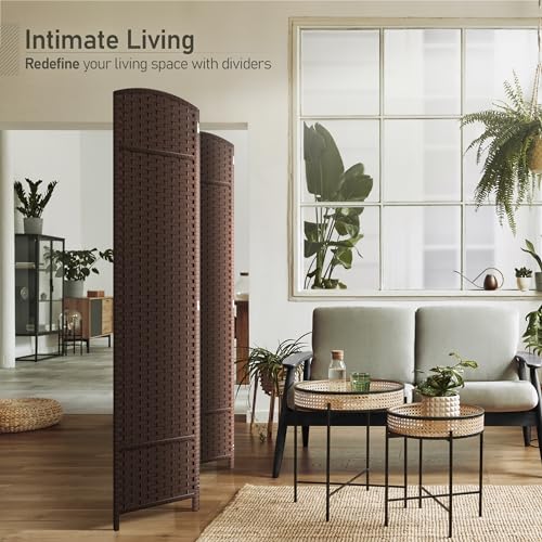 Sorbus Foldable Room Divider, Mesh Privacy Screen (4 Panel, Chocolate) | Folding screens, dividers for rooms, double-hinged panels; freestanding partition for bedrooms, offices and shared areas - color: Chocolate, size: 4 Panel