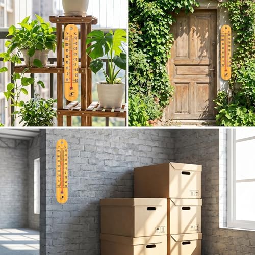 Large 10.5 Inch Vertical Wooden Thermometer | Indoor & Outdoor Use, -20°F to 120°F/-30°C to 50°C, Battery-Free, Weatherproof, Easy to Read & Ready to Hang
