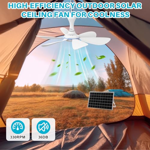 Tujoe 2 Set Solar Powered Ceiling Fan Kit for Outdoor,Portable 15W Solar Panel Powered USB Small Hanging Fan,Dual Charging Modes,for Chicken Coop, Tent,Greenhouse, Shed, Gazebo