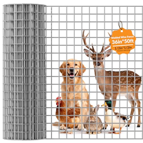 Welded Wire Fence 1/2‘’x 1/2‘’ 36in x 50 ft,Vinyl Coated Welded Wire Mesh Roll,16GA Heavy Duty Galvanized Chicken Wire Fencing, Hardware Cloth for Yard Vegetable Protection Goat & Poultry Netting - size: 1/2‘’x 1/2‘’ 36in x 50 ft