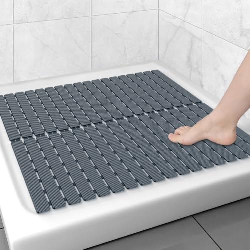 MBOSS Bathtub Mat Non Slip,Super Soft Bath Mat for Tub 24 X 24 Inch,Shower Mat with Suction Cups and Drain Holes,Non Slip Bathtub Mat for Elderly - color: Dark Gray