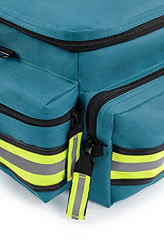 Scherber First Responder Fully-Stocked Professional Essentials EMT/EMS Trauma Kit | HSA/FSA Approved | Reflective Bag w/8 Zippered Pockets & Compartments & 200+ First Aid Supplies - Blue - color: Blue