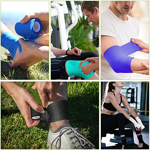 Treela 36 Pcs Self Adherent Bandage 4" X 5 Yard Wrap Breathable | Cohesive Bandage Elastic Adhesive Tape for Stretch Athletic Sports Wrist Ankle - color: Multicolored, size: 4" X 5 Yard