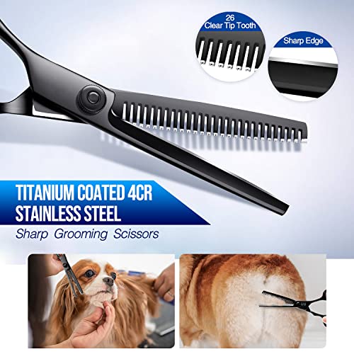 Gimars Dog Grooming Scissors Kit Professional 4CR with Safety Round Tip, 5 in 1 Heavy Duty Titanium Coated Thinning & Curved & Straight Shears - style: Professional Black 5 in 1