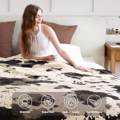 Heated Blanket King Blanket - Fast Heating Electric Blanket, Soft Heated Throw with 4 Time Settings,10 Heating Settings, Warm Gifts for Women Mom Grandma(90" x 100" Light Brown) - color: 03 - Brown Ombre-beige, size: King 90" x 100"