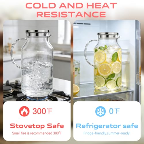 Aofmee Glass Pitcher with Lid and Handle, Glass Water Pitchers, 3.5 Liter | Thickened Borosilicate Glass Iced Tea Pitcher, Drip-free Spout, Heat Resistant, Stovetop Dishwasher Safe Jug Jar - size: 118.3 Ounces