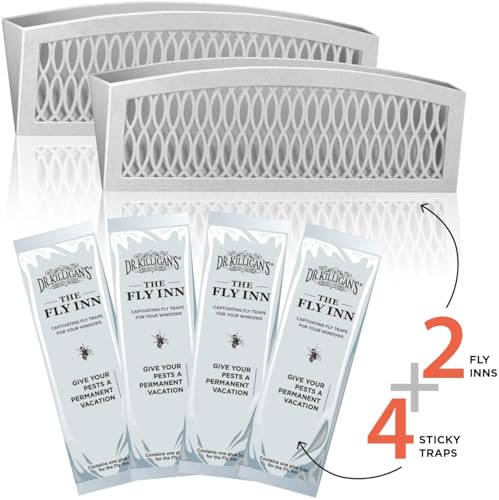 Dr. Killigan's Sticky Window Fly Traps Indoor, 2 Traps + 4 Inserts | Indoor Insect Trap, Catches and Hides Bugs, Looks Better Than Fly Paper or Fly Ribbon