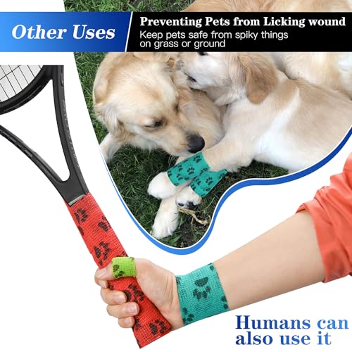 6pcs 2" Self Adhesive Bandage Wraps, Paw Prints A | for Dogs Pet Animals & Ankle Sprains & Swelling - size: 6pcs 2" Paw Prints A