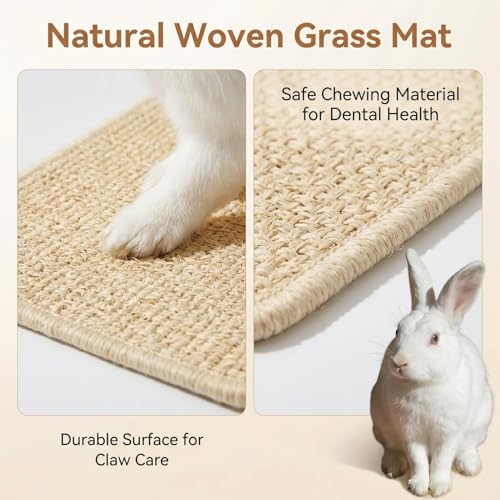 2-Piece Natural Sisal Rabbit Accessories, Scratching Pad, Premium Rug for Rabbit, Multi-Functional Bunny Mat, for Cage Flooring & Chewing