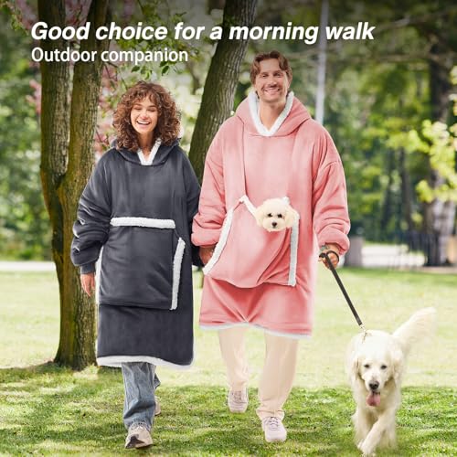 JOYWOO Oversized Wearable Blanket Hoodie,Cat lovers Long Hoodie Blanket for Adult,Birthday Gifts for Women Men Mom,Cozy Fuzzy Sherpa Fleece Sweatshirt Hooded Blanket with Giant Pocket Gifts, Grey - color: Grey, size: Oversize