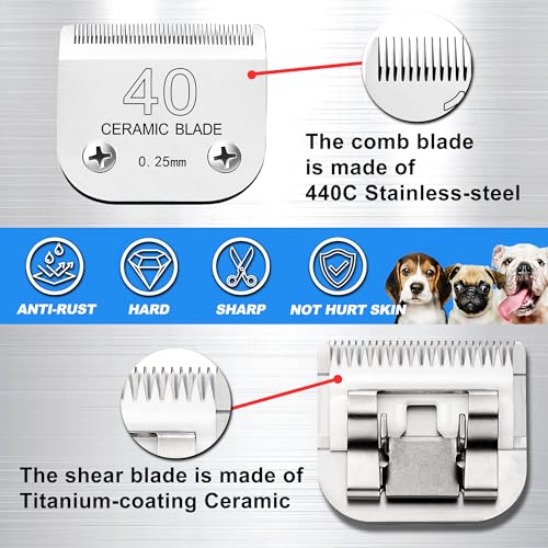 Detachable Pet Clipper Blades Dog Grooming Clipper Replacement Ceramic Blades, Compatible with Andis, Wahl, Oster(Size 40#,Cut Length 0.25mm) - size: 40# (0.25mm)