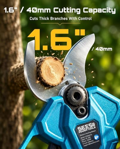SEESII 2-in-1 Pole Pruning Shears: 1.6" Cutting Diameter Cordless Electric Pole Pruners - Brushless Motor, Dual 4.0Ah Batteries, Extra SK5 Blade, 4 Modes Adjustable Branches Cutter for Tree & Flower | Brushless Motor, 2x4.0Ah Batteries, Extra SK5 Blade, 4