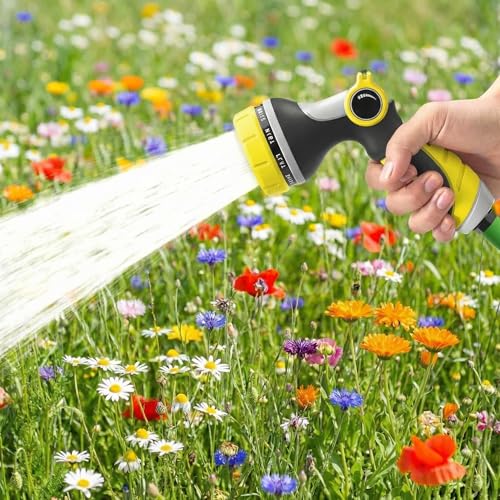 Garden Hose Nozzle Thumb Control with 10 Spray Patterns Water Hose Sprayer | Leak Proof On Off Valve Water Hose Nozzle Sprayer,One Hand Operation,Non-Slip Grip for Plants & Lawn Watering,Car&Pet Washing - color: Yellow