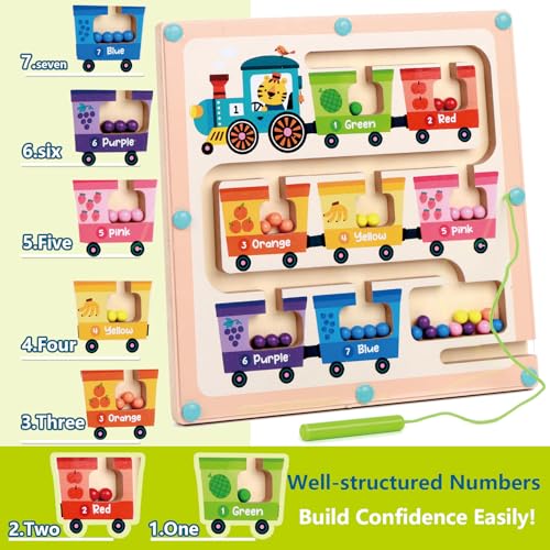 Fruit Train Maze Magnetic Busy Board & Travel Toy for Toddlers Ages 2-4 | Wooden Magnetic maze travel activity for toddlers that builds fine motor skills, focus and screen-free learning on the go. - color: Train Magnetic Maze