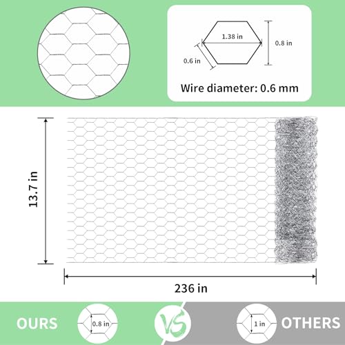 Chicken Wire 13.7 in x 236 in Poultry Wire Netting Hexagonal Galvanized Mesh Garden Fence Barrier for Craft Projects, Pet Rabbit Chicken Fencing (Pack of 3) - color: Silver, size: 13.7"x236"+0Ties (Pack of 3)