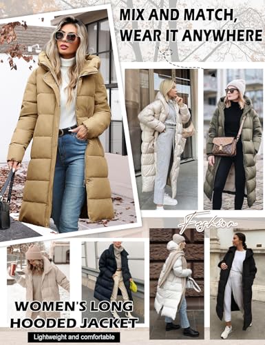 Winter Coats for Women-Puffer Jacket Hooded Warm Winter Long Coat Thickened Down Alternative Jacket Outwear - color: Khaki, size: Medium