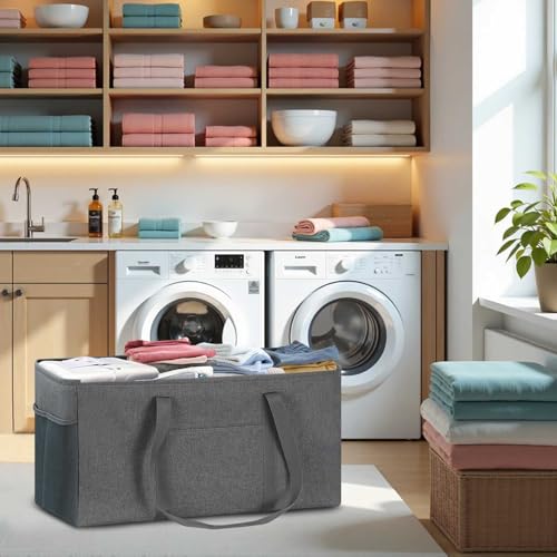 LHZK Standing Extra Large Utility Tote Bag with Metal Wire Frame and the Sides Rinforced, Extra Large Tote Bag with Handle, Reusable Grocery Bags Foldable, Beach Bag, Car Tote (Gray, 26''x15''x13'') - color: Dark Gray, size: 26''x15''x13''-1 Pack