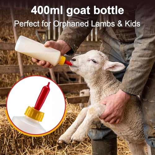 Pcs Goat Feeding Bottles 400ml/13.5oz with Nipples, Lamb Feeding Kit, Goat Nipple and Bottle Set, Livestock Baby Bottle for Sheep, Lamb, Calf, Baby Goats Puppies, Farm Milk Feeder Set
