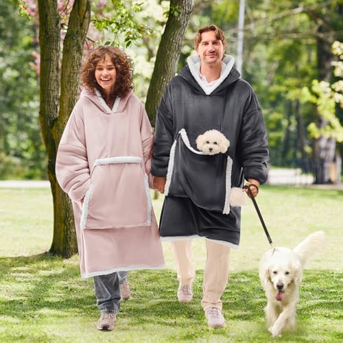 JOYWOO Pink Wearable Blanket Hoodie,Oversized Cat Lovers Sweatshirt Blanket for Adult,Birthday Gifts for Women,Mom,Girlfriend,Cozy Hooded Blanket with Giant Pocket and Winter Gifts,Dusty Pink Standard - color: Dusty Rose, size: Adult