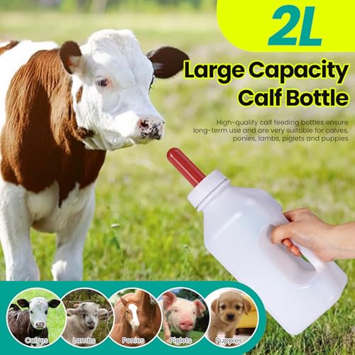 Screw Nipple Calf Bottle 2 Quart,Calf Feeding Device with Handle | Calves Nursing Milk Feeding Bottle with Rubber Nipple & Cap Livestock Supplie