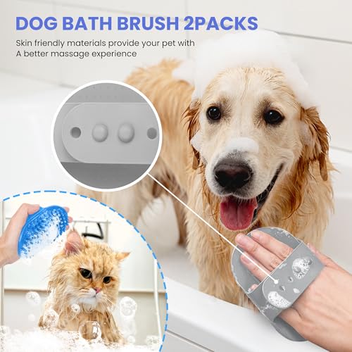Self Cleaning Shedding Brush - 5-in-1 Professional Pet Grooming Kit Skin Friendly Grooming Tool for Dogs, Cats, and Puppies, Deshedding and Hair Removal for Long and Short Haired Pets（Blue-Grey） - color: Blue-Grey