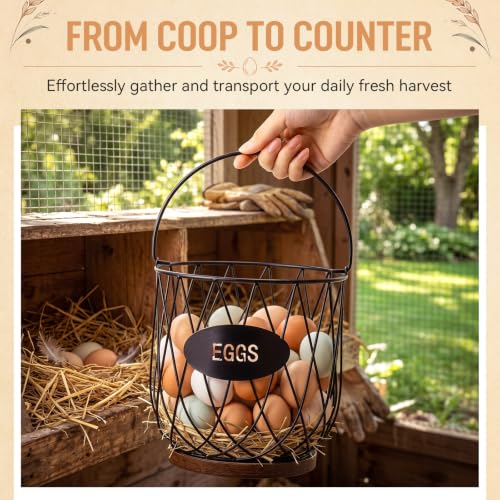2 Pcs Large Egg Collecting Basket Chicken Egg Basket for Gathering Wire Eggs Collecting Baskets Holds 40 Eggs Each for Farmhouse Countertop Easter Hen Duck Goose Housewife Storage