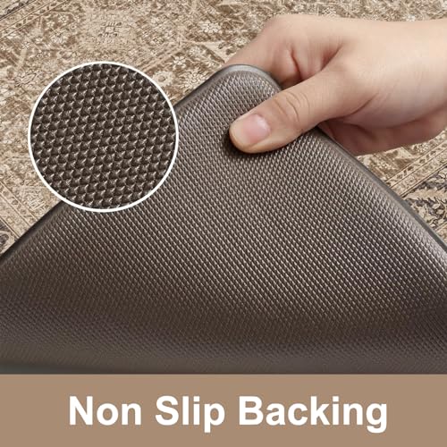 KIMODE Anti Fatigue Kitchen Mat, Boho Distressed Kitchen Rugs Sets of 2 | Non Slip Kitchen Mat for Floor, Cushioned Comfort Standing Mat for Sink, Laundry, Office, Desk, Dormitory 17"x47"+17"x29" - color: Brown/Multi, size: 17.3" x 47"+17.3" x 29"--0.47 i