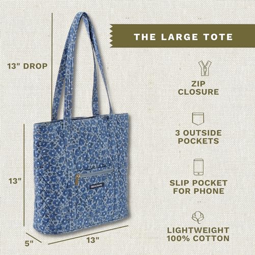 Bella Taylor Large Tote, Quilted Shoulder Bag for Women | Lightweight, 6-pocket large quilted purse, machine washable, zippered top, ultimate organization, durable construction - color: Navy Floral