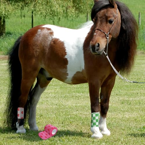 6 Pack 2 Inch x 5 Yards Checkered and Heart Print Pet Vet Wrap for Dogs, Cats, Horses, Non-Woven Self-Adhesive Cohesive Bandage Rolls for Wound Care, Ankle Sprains, Swelling, First Aid Protection - color: Checkered and Heart Print
