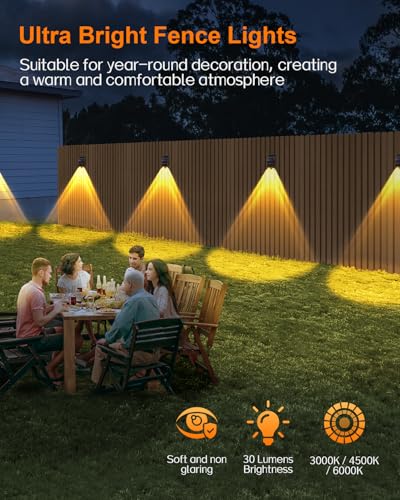 High Brightness Solar Fence Lights Outdoor, Larger Size Solar Lights with Dual Solar Panels, Waterproof Fence Lights Solar Powered for Stair, Step, Yard, Patio, Wall (12 Pack)