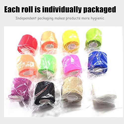 12 Pack Self Adhesive Bandage Wrap, 2" x 5 Yards, Cohesive Athletic Tape | Self Adhesive Bandage Wrap, Kuvvfe Athletic Elastic Cohesive Bandage for Sports Injury,Strain,Knee & Wrist,Ankle Sprains - size: 2x180 Inch (Pack of 12)