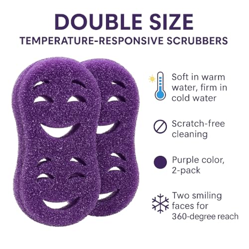 Smilyeez Double-Size Scrub Moji Sponge 2-Pack – Dual Smiling Faces, Temperature-Responsive Scrubber – Scratch-Free, Odor & Stain Resistant – Yellow - color: Yellow Double Moji