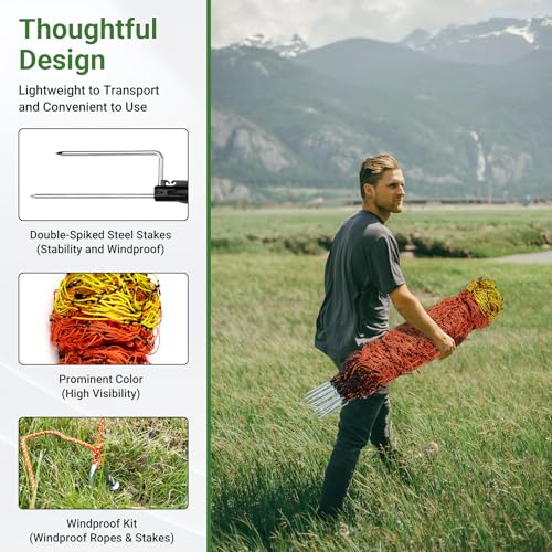 Electric Fence Netting 48"H x 164'L | with Posts and Double-Spiked Stakes, Portable Livestock Nets for Backyards, Homesteads, Gardens, Farms, and Ranches - size: 48"H x 164'L