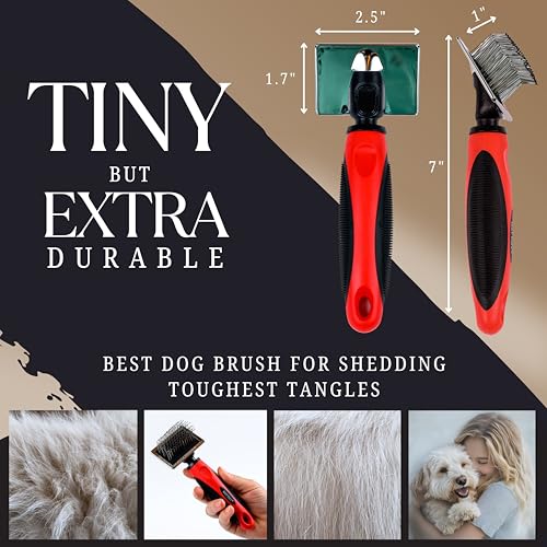 Tiny Slicker Brush for Dogs - Protected Pins for Extra Comfort - 1 inch Pins for Easy Detangling for Long Hair Dog, Cats, Doodle, Goldendoodle - size: Tiny Bruh