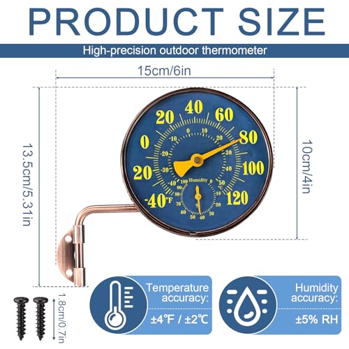 4 Inch Brass Outdoor Thermometer with Humidity Gauge, Analog Swivel Temperature Gauge Weatherproof Decorative Thermometer for Patio Window Greenhouse Garage Garden - color: green, style: Style 2