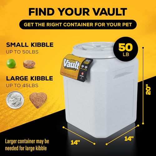 Vittles Vault Airtight Pet Food Storage Container + Scoop, Fits Up to 50lbs | Stores Dog Kibbles, Bird Seed, Oatmeal, Rice, Flour and Cereal in BPA Free Plastic, Sealed Airtight, Made in USA, with Scoop - size: 14.0"L x 14.0"W x 20.2"H