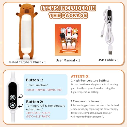 Capybara Plush USB Heating Pad for Period Cramps Menstrual | 20” Capybara Heated Plush Stuffed Animals, Portable Indoor Outdoor Use, Electric Plush Heating Pad for Women Mom Girls Gifts - color: Brown Capybara Heating Pads