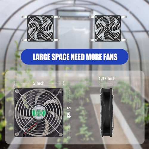 5 Inch Solar Powered Fan, Solar Exhaust Intake Fan Kit, IPX7 Waterproof Dual Fans with 13Ft On/Off Switch Cable, Cooling Ventilation for Greenhouse, Chicken Coop, Shed, Outside No Battery - size: 5" Fan 2 Kit