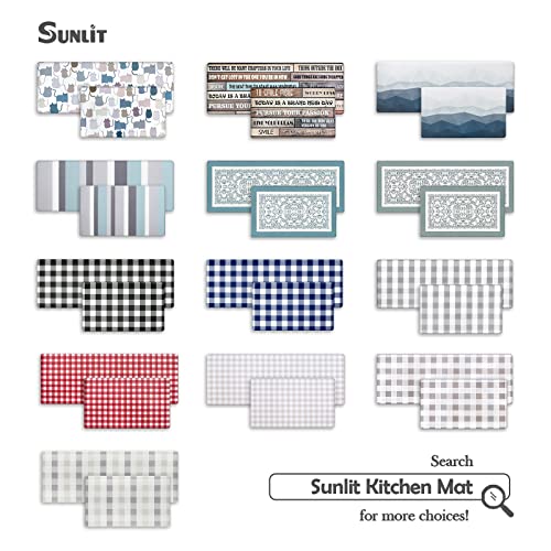 Sunlit Set of 2 Anti Fatigue Kitchen Floor Mat, Non Slip Waterproof Comfort Standing Mat, 0.4 Inch Thick Cushioned Farmhouse Kitchen Rug Runner, White Black Buffalo Check (17"x28"&17"x47") - color: Black