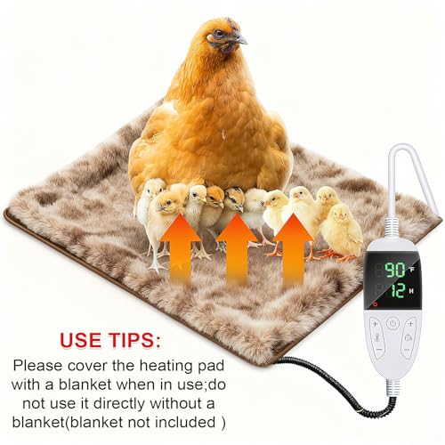 Chicken Heating Pad Chick Brooder Pad Poultry Heated Mat Adjustable Digital Thermostat Brood Heater Warming Blanket with Timer Anti Bite Wire Warmer Bed for Small Animal Pet 15.7 x 23.6 inch