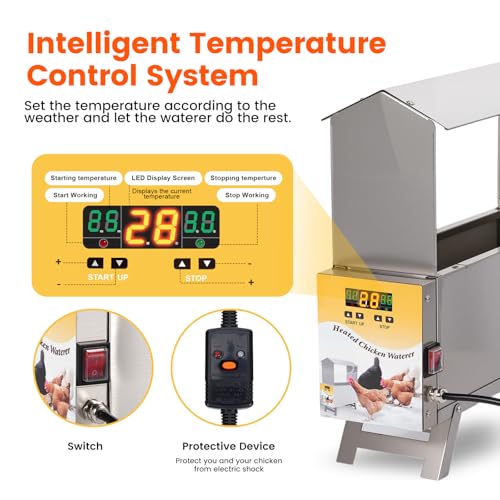 Chicken Waterer Heater for Winter 5L with Adjustable Leg Thermostat Control | Automatic Chicken Water Heated Freeze-Proof Poultry Water Heater Chciken Coop Accessories for Chicken Goose Duck