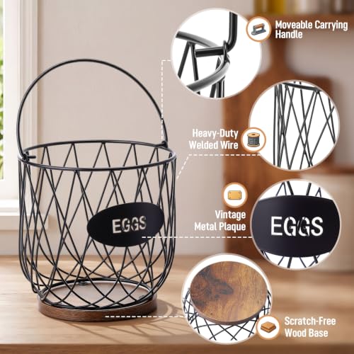2 Pcs Large Egg Collecting Basket Chicken Egg Basket for Gathering Wire Eggs Collecting Baskets Holds 40 Eggs Each for Farmhouse Countertop Easter Hen Duck Goose Housewife Storage
