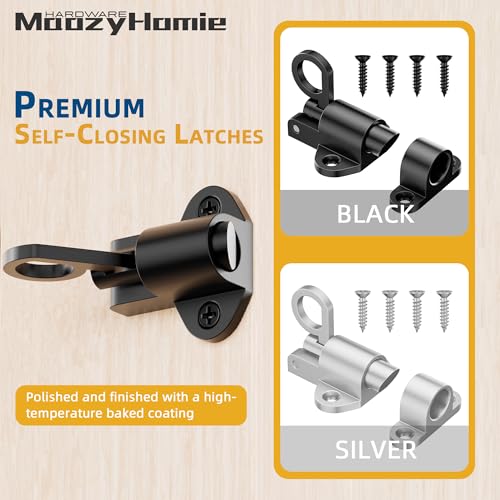 Self-Closing Latches, Black Spring Door Lock, Aluminum Alloy Resilient Bolt Latch for Gate,Window and Cabinet, Security Automatic Spring Barrel Slide Door Lock with Screws, 2 Pack - color: Black