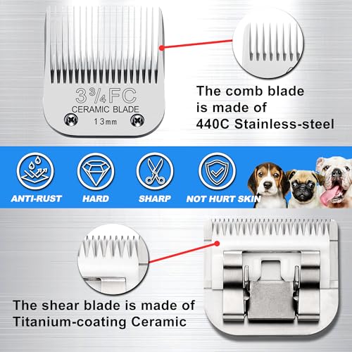 Detachable Pet Clipper Blades Dog Grooming Clipper Replacement Ceramic Blades, Compatible with Andis, Wahl, Oster(Size 3-3/4FC,Cut Length 13mm) - size: 3-3/4FC (13mm)